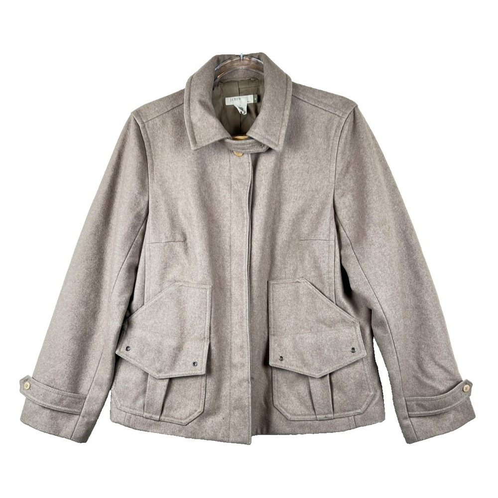 J.Crew‎ Wool Coat Jacket Medium Beige Hidden Button Utility Safari